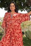 Buy_MEHER BY ISLIE_Peach Natural Crepe Printed Bloom Notched Kurta And Pant Set _Online_at_Aza_Fashions