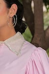 MEHER BY ISLIE_Pink Cotton Embellished Pearl Collar Emily Dress _Online_at_Aza_Fashions