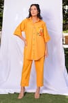 Buy_MEHER BY ISLIE_Orange Cotton Hand Painted Gigi Collar Shirt And Pant Set _at_Aza_Fashions