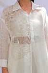 Shop_MEHER BY ISLIE_White Linen Embroidery Thread Collar Hibiscus Shirt And Pant Set _Online_at_Aza_Fashions