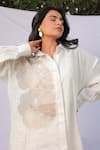 Shop_MEHER BY ISLIE_White Linen Embroidery Thread Collar Hibiscus Shirt And Pant Set _Online_at_Aza_Fashions