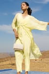 Buy_MEHER BY ISLIE_Green Natural Crepe Embellished Pearl French Knot Moti Ring Kurta With Pant _at_Aza_Fashions