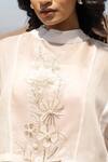 MEHER BY ISLIE_Pink Organza Embellished Pearl Cape Band Collar Iris Saga With Jumpsuit _Online_at_Aza_Fashions