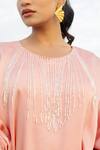 MEHER BY ISLIE_Peach Natural Crepe Embellished Bead Round Jazzy Tassel Kaftan _Online_at_Aza_Fashions