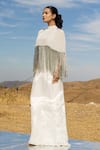 Shop_MEHER BY ISLIE_Grey Natural Crepe Embellished Bead Cape Band Veronica Tassel With Dress _at_Aza_Fashions