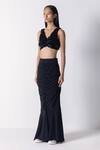 431-88 by Shweta Kapur_Black Mycrodot Lycra Plain Fin Ruched Skirt _Online_at_Aza_Fashions