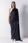 Buy_431-88 by Shweta Kapur_Black Versace Crepe Embellished Bead Kaai Solid Pre-draped Saree _at_Aza_Fashions