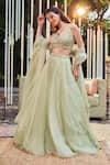 Buy_Swish By Dolcy And Simran_Green Organza Lining Shantoon Lush Flora Bloom Waistband Lehenga Set _at_Aza_Fashions