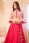 Swish By Dolcy And Simran_Pink Satin Silk Lining Shantoon Masakali Bloom Blouse With Lehenga _Online_at_Aza_Fashions