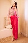 Swish By Dolcy And Simran_Pink Satin Silk Lining Shantoon Masakali Bloom Blouse With Draped Skirt _Online_at_Aza_Fashions