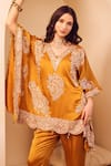 Buy_Swish By Dolcy And Simran_Yellow Satin Silk Lining Shantoon Embroidery Seher Gullista Kaftan With Pant _at_Aza_Fashions