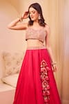 Swish By Dolcy And Simran_Pink Satin Silk Lining Shantoon Embroidery Aashiyaan Bahar Jaal Lehenga Set _Online_at_Aza_Fashions