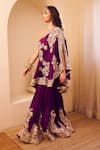 Buy_Swish By Dolcy And Simran_Purple Satin Silk Lining Shantoon Embroidery Rooh Bahar Kaftan With Sharara _at_Aza_Fashions