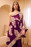 Swish By Dolcy And Simran_Purple Satin Silk Lining Shantoon Embroidery Rooh Bahar Kaftan With Sharara _Online_at_Aza_Fashions