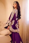 Buy_Swish By Dolcy And Simran_Purple Satin Silk Lining Shantoon Embroidery Rooh Bahar Kaftan With Sharara _Online_at_Aza_Fashions