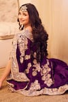 Buy_Swish By Dolcy And Simran_Purple Satin Silk Lining Shantoon Embroidery Rooh Bahar Kaftan With Sharara 