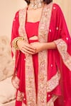 Buy_Swish By Dolcy And Simran_Pink Organza Lining Shantoon Embroidery Mast Magan Jashn Bahar Cape Set _Online_at_Aza_Fashions