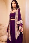 Buy_Swish By Dolcy And Simran_Purple Organza Lining Shantoon Embroidery Mast Magan Noor Bahar Cape Set _Online_at_Aza_Fashions