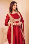 Swish By Dolcy And Simran_Maroon Satin Silk Lining Shantoon Meherbaan Ditsy Bloom Anarkali Set _Online_at_Aza_Fashions