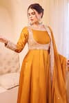 Swish By Dolcy And Simran_Yellow Satin Silk Lining Shantoon Meherbaan Ditsy Blossom Anarkali Set _Online_at_Aza_Fashions