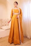 Buy_Swish By Dolcy And Simran_Yellow Satin Silk Lining Shantoon Meherbaan Ditsy Blossom Anarkali Set _Online_at_Aza_Fashions