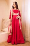 Buy_Swish By Dolcy And Simran_Pink Satin Silk Lining Shantoon Embroidery Meherbaan Ditsy Flora Anarkali Set _at_Aza_Fashions