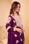 Swish By Dolcy And Simran_Purple Satin Silk Embroidery Sequin Leaf Gehraaiyaan Mughal Gul Kurta Pant Set _Online_at_Aza_Fashions