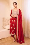 Buy_Swish By Dolcy And Simran_Maroon Satin Silk Embroidery Sequin Gehraaiyaan Mughal Bloom Kurta Pant Set _at_Aza_Fashions