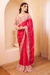 Buy_Swish By Dolcy And Simran_Pink Organza Lining Shantoon Riyaaz Phool Jaal Border Saree With Blouse _at_Aza_Fashions