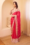 Buy_Swish By Dolcy And Simran_Pink Organza Lining Shantoon Riyaaz Phool Jaal Border Saree With Blouse _Online_at_Aza_Fashions