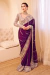 Buy_Swish By Dolcy And Simran_Purple Organza Lining Shantoon Riyaaz Phool Bahar Border Saree With Blouse _at_Aza_Fashions