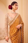 Swish By Dolcy And Simran_Yellow Organza Lining Shantoon Riyaaz Phool Gul Border Saree With Blouse _Online_at_Aza_Fashions