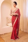 Swish By Dolcy And Simran_Maroon Organza Lining Shantoon Riyaaz Gullista Bahar Border Saree With Blouse _Online_at_Aza_Fashions