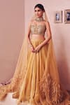 Buy_Swish By Dolcy And Simran_Gold Kora Organza Lining Shantoon Embroidery Sequin Dreamy Kalidar Lehenga Set _at_Aza_Fashions