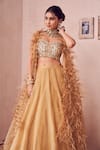 Buy_Swish By Dolcy And Simran_Gold Kora Organza Lining Shantoon Embroidery Sequin Dreamy Kalidar Lehenga Set _Online_at_Aza_Fashions