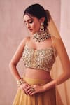 Buy_Swish By Dolcy And Simran_Gold Kora Organza Lining Shantoon Embroidery Sequin Dreamy Kalidar Lehenga Set 