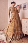 Swish By Dolcy And Simran_Gold Net Lining Shantoon Embroidery Sequin Dripping Gul Bridal Lehenga Set _Online_at_Aza_Fashions