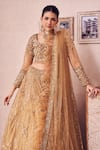 Buy_Swish By Dolcy And Simran_Gold Net Lining Shantoon Embroidery Sequin Dripping Gul Bridal Lehenga Set _Online_at_Aza_Fashions