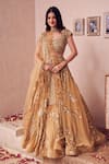 Buy_Swish By Dolcy And Simran_Gold Net Embroidery Sequin Sweetheart Neck Royale Ambrosia Bridal Lehenga Set _at_Aza_Fashions