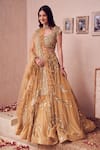 Shop_Swish By Dolcy And Simran_Gold Net Embroidery Sequin Sweetheart Neck Royale Ambrosia Bridal Lehenga Set _Online_at_Aza_Fashions