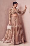 Buy_Swish By Dolcy And Simran_Gold Glass Organza Lining Shantoon Embroidery Dreamscape Flora Lehenga Set _at_Aza_Fashions