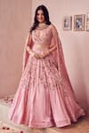 Buy_Swish By Dolcy And Simran_Pink Crepe Lining Shantoon Embroidery Floral Fountain Bridal Lehenga Set _at_Aza_Fashions