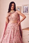 Swish By Dolcy And Simran_Pink Crepe Lining Shantoon Embroidery Floral Fountain Bridal Lehenga Set _Online_at_Aza_Fashions