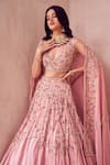 Buy_Swish By Dolcy And Simran_Pink Crepe Lining Shantoon Embroidery Floral Fountain Bridal Lehenga Set _Online_at_Aza_Fashions