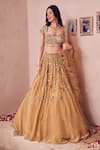 Buy_Swish By Dolcy And Simran_Gold Net Embroidery Sequin Sweetheart Neck Bloomy Ambrosia Bridal Lehenga Set _at_Aza_Fashions