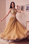 Buy_Swish By Dolcy And Simran_Gold Georgette Lining Marigold Layered Tassel Embellished Lehenga With Blouse _at_Aza_Fashions