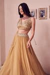 Swish By Dolcy And Simran_Gold Georgette Lining Marigold Layered Tassel Embellished Lehenga With Blouse _Online_at_Aza_Fashions