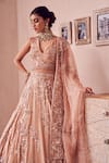 Buy_Swish By Dolcy And Simran_Rose Gold Organza Embroidery Sequin V Neck Haze Fleur Bridal Lehenga Set _Online_at_Aza_Fashions