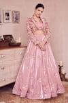 Buy_Swish By Dolcy And Simran_Pink Glass Organza Lining Shantoon Embroidery Blossom Era Jacket Lehenga Set _at_Aza_Fashions