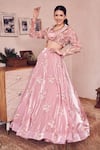 Shop_Swish By Dolcy And Simran_Pink Glass Organza Lining Shantoon Embroidery Blossom Era Jacket Lehenga Set _at_Aza_Fashions